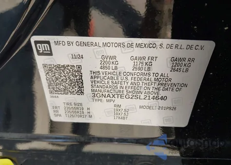 2025 Chevrolet Equinox Awd Rs z USA, uszkodzony, nr VIN 3GNAXTEG2SL214640